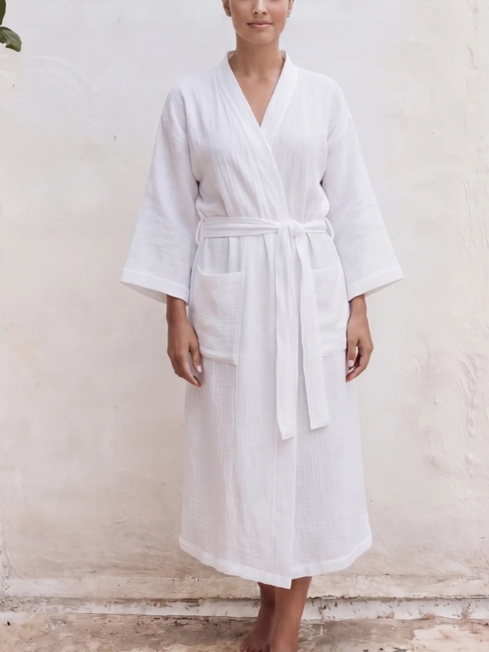 NWOT Bliss Cassic White Cotton Robe with Belt S/M